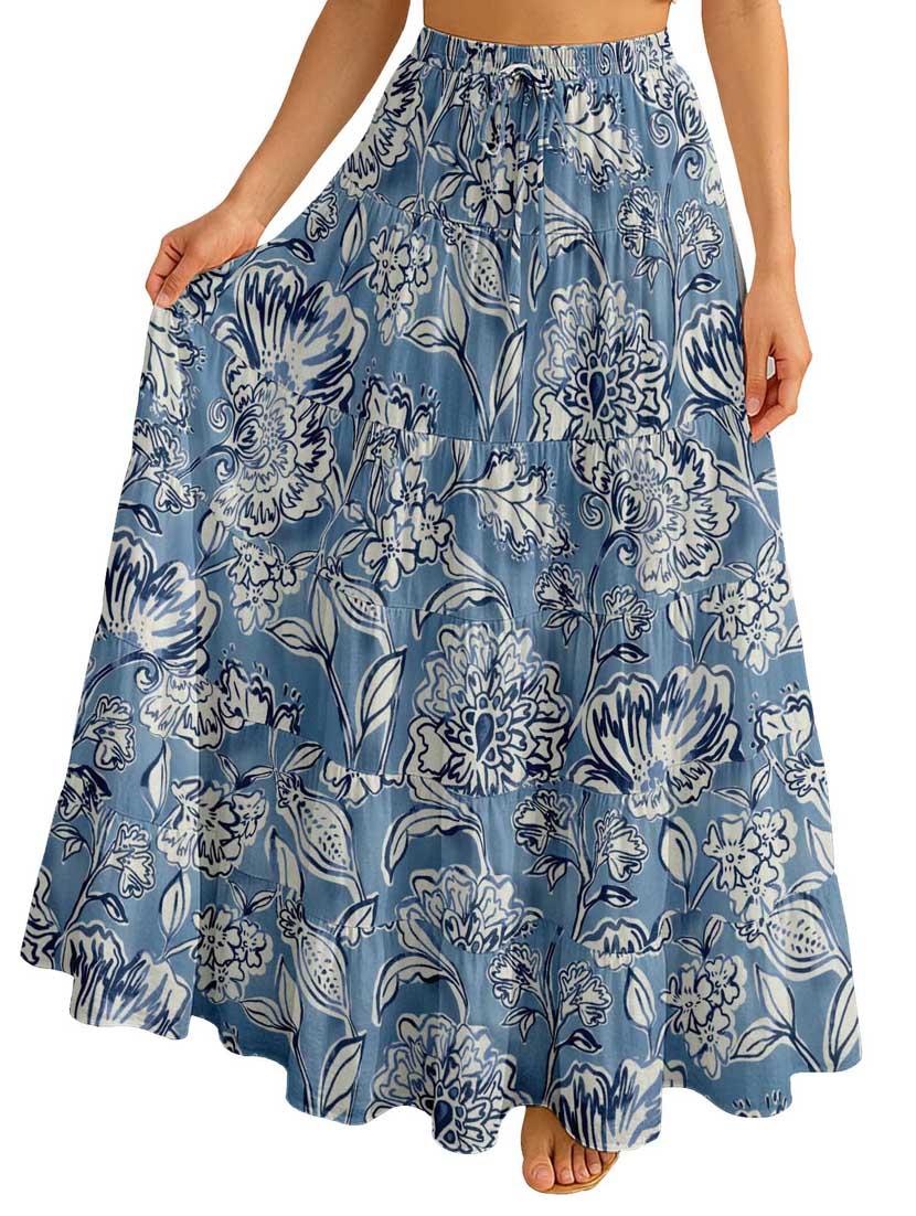 women floral printed high rise maxi tiered skirt - 22006296 - Standard Image - 2