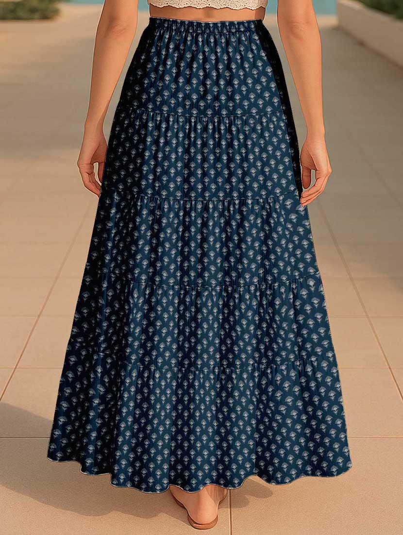 women printed high rise maxi tiered skirt - 22006297 - Standard Image - 2
