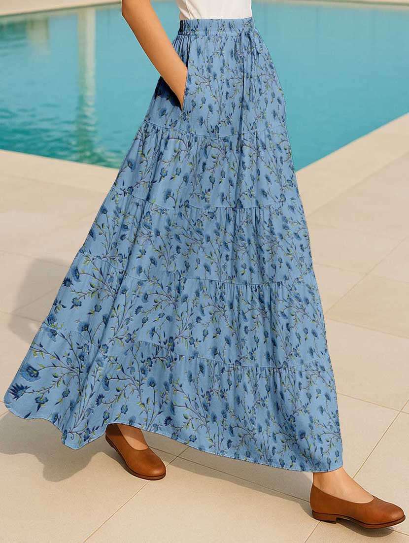 women floral printed high rise maxi tiered skirt - 22006298 - Standard Image - 2