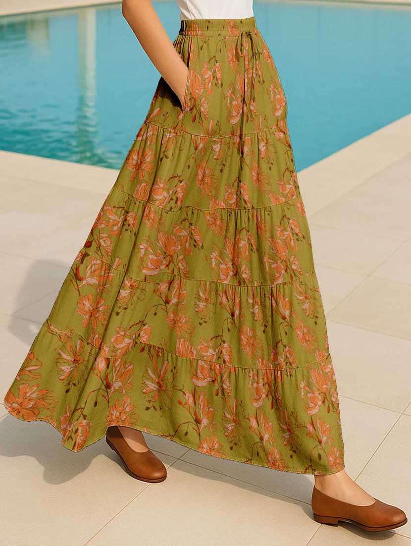 women floral printed high rise maxi tiered skirt - 22006299 - Standard Image - 2