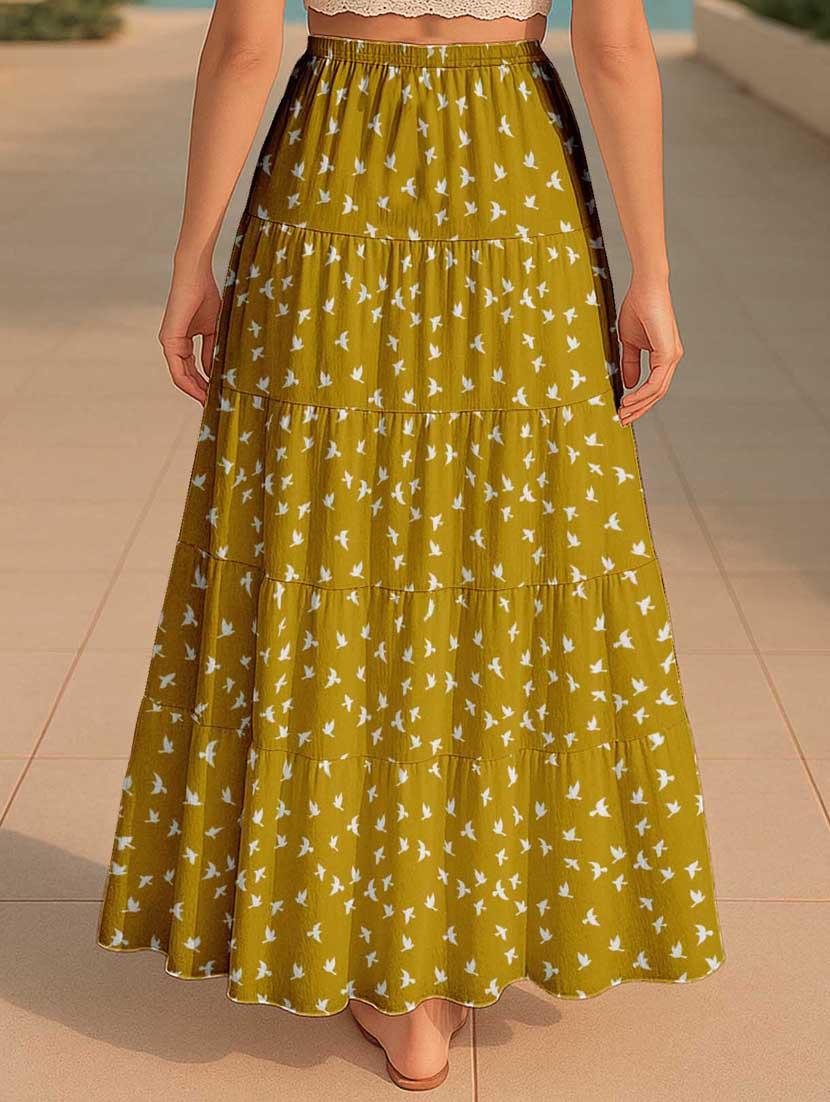 women printed high rise maxi tiered skirt - 22006300 - Standard Image - 2