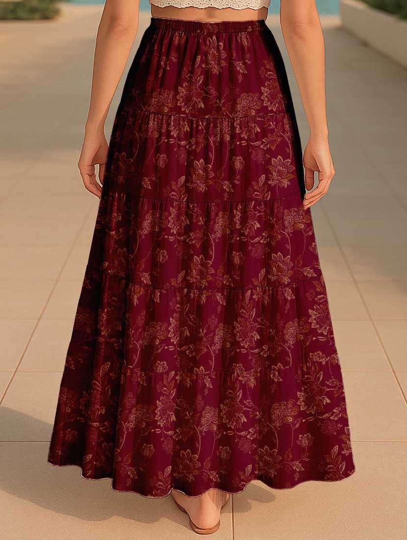 women floral printed high rise maxi tiered skirt - 22006302 - Standard Image - 2