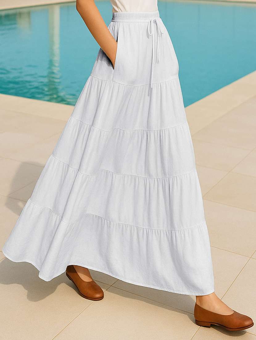 women solid high rise maxi tiered skirt - 22006303 -  Standard Image - 2