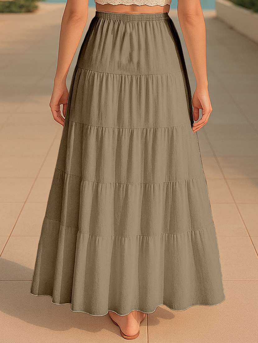 women solid high rise maxi tiered skirt - 22006304 -  Standard Image - 2