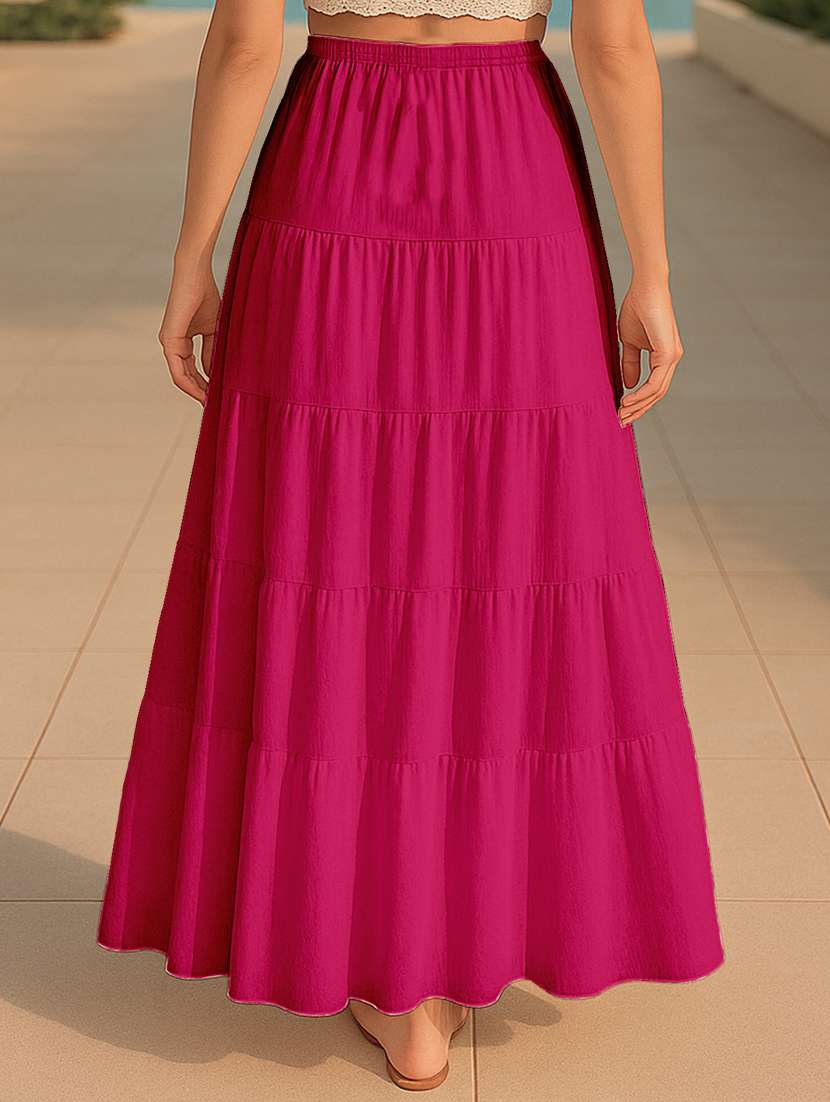 women solid high rise maxi tiered skirt - 22006306 -  Standard Image - 2