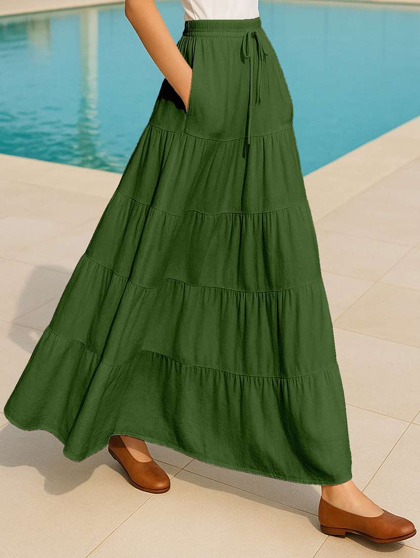 women solid high rise maxi tiered skirt - 22006307 -  Standard Image - 2