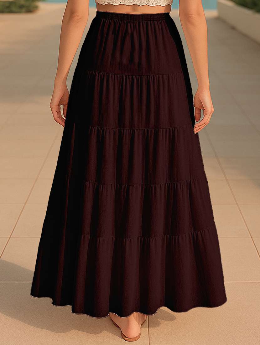 women solid high rise maxi tiered skirt - 22006308 -  Standard Image - 2