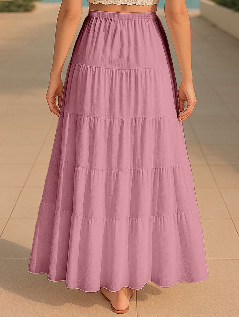 women solid high rise maxi tiered skirt - 22006309 -  Standard Image - 2