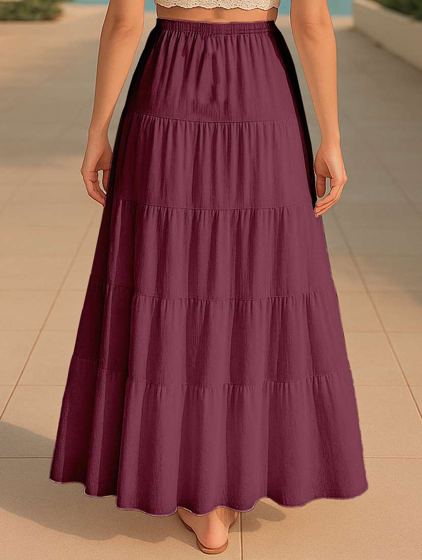 women solid high rise maxi tiered skirt - 22006311 -  Standard Image - 2
