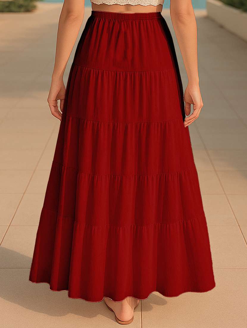women solid high rise maxi tiered skirt - 22006313 -  Standard Image - 2