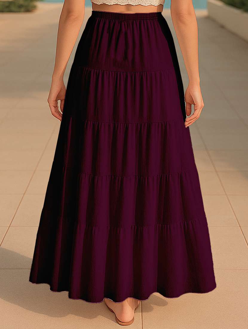 women solid high rise maxi tiered skirt - 22006314 -  Standard Image - 2