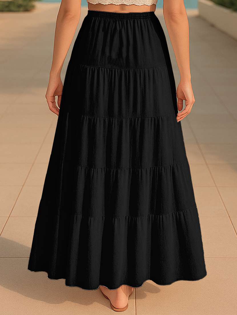 women solid high rise maxi tiered skirt - 22006316 -  Standard Image - 2