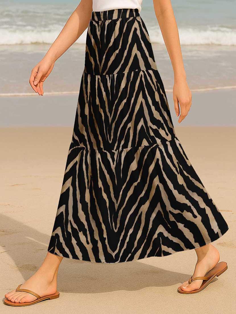 women animal print high rise maxi tiered skirt - 22006317 - Standard Image - 2