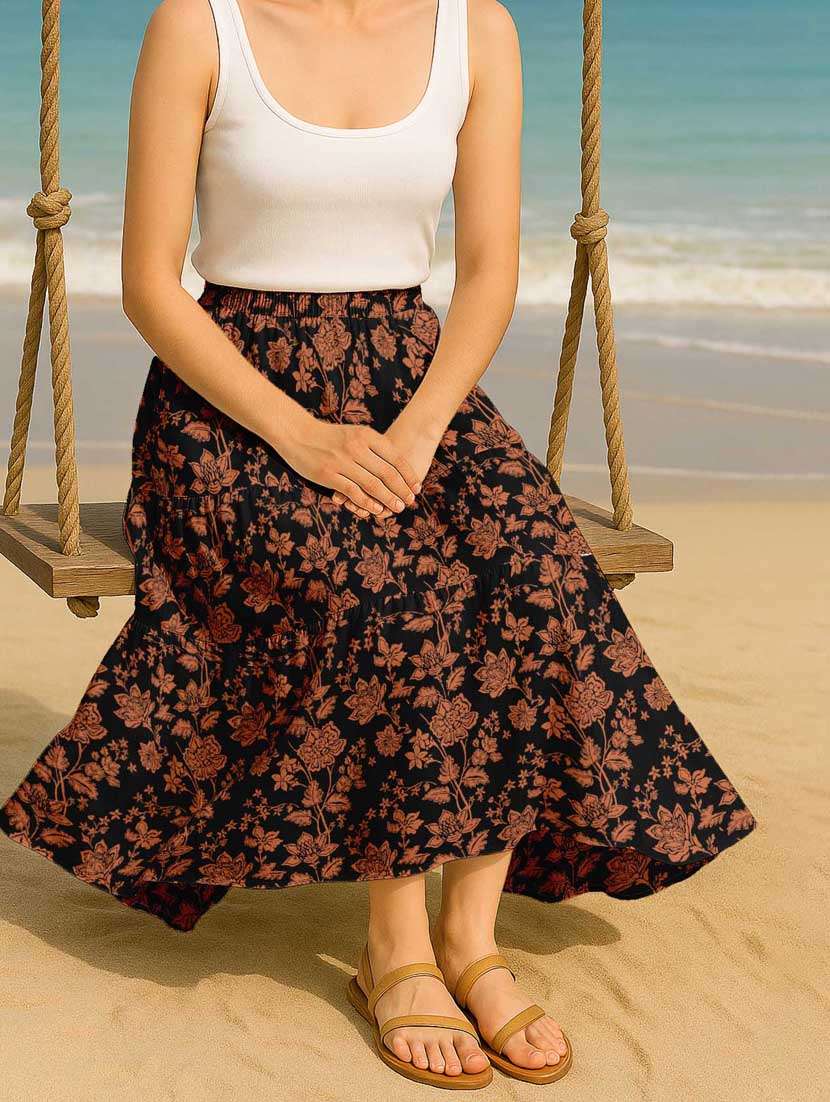 women floral printed high rise maxi tiered skirt - 22006319 -  Standard Image - 2