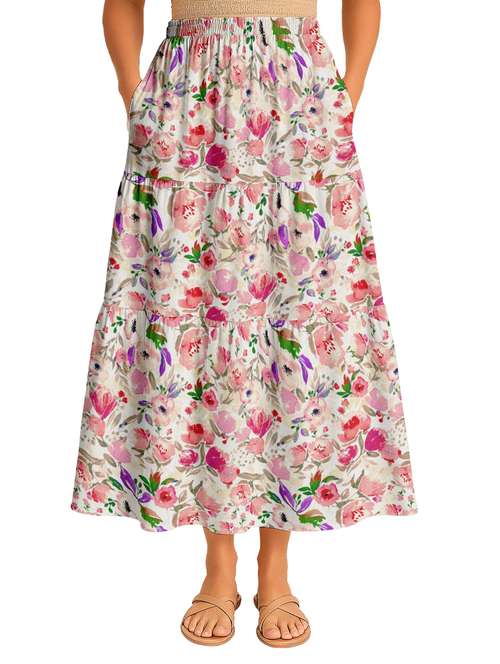 women floral printed high rise maxi tiered skirt - 22006321 -  Standard Image - 0