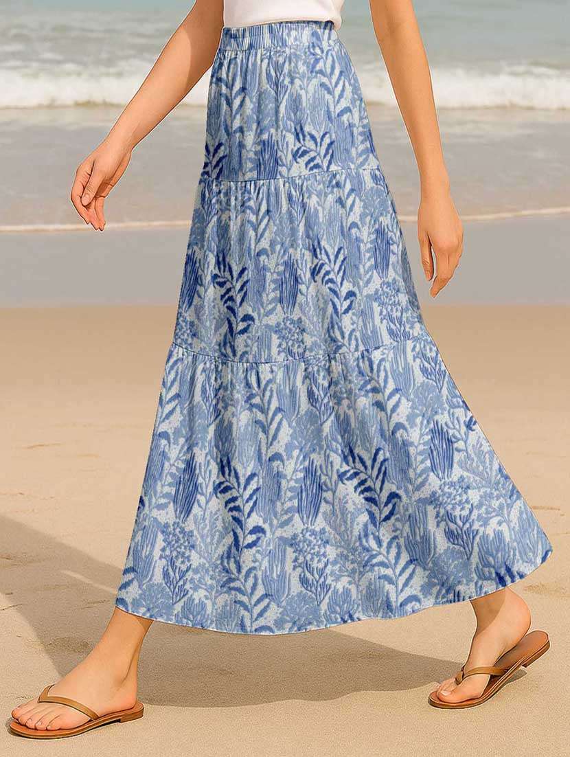 women printed high rise maxi tiered skirt - 22006322 - Standard Image - 2