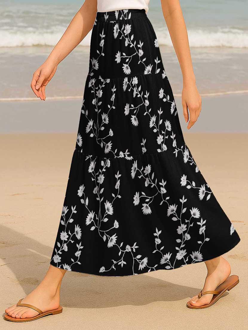 women floral printed high rise maxi tiered skirt - 22006323 - Standard Image - 2