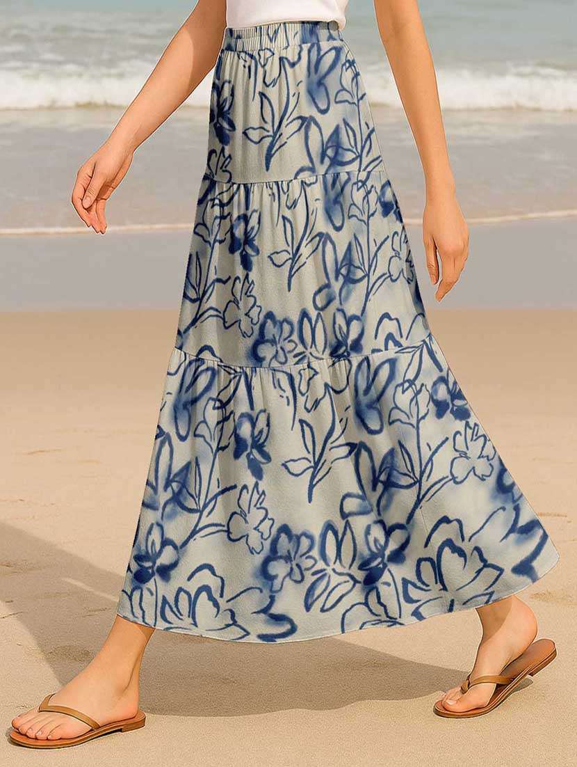 women floral printed high rise maxi tiered skirt - 22006324 - Standard Image - 2