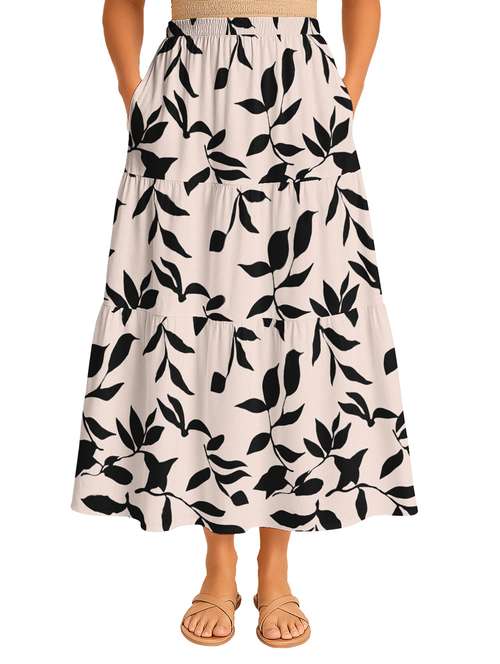women printed high rise maxi tiered skirt - 22006325 -  Standard Image - 0