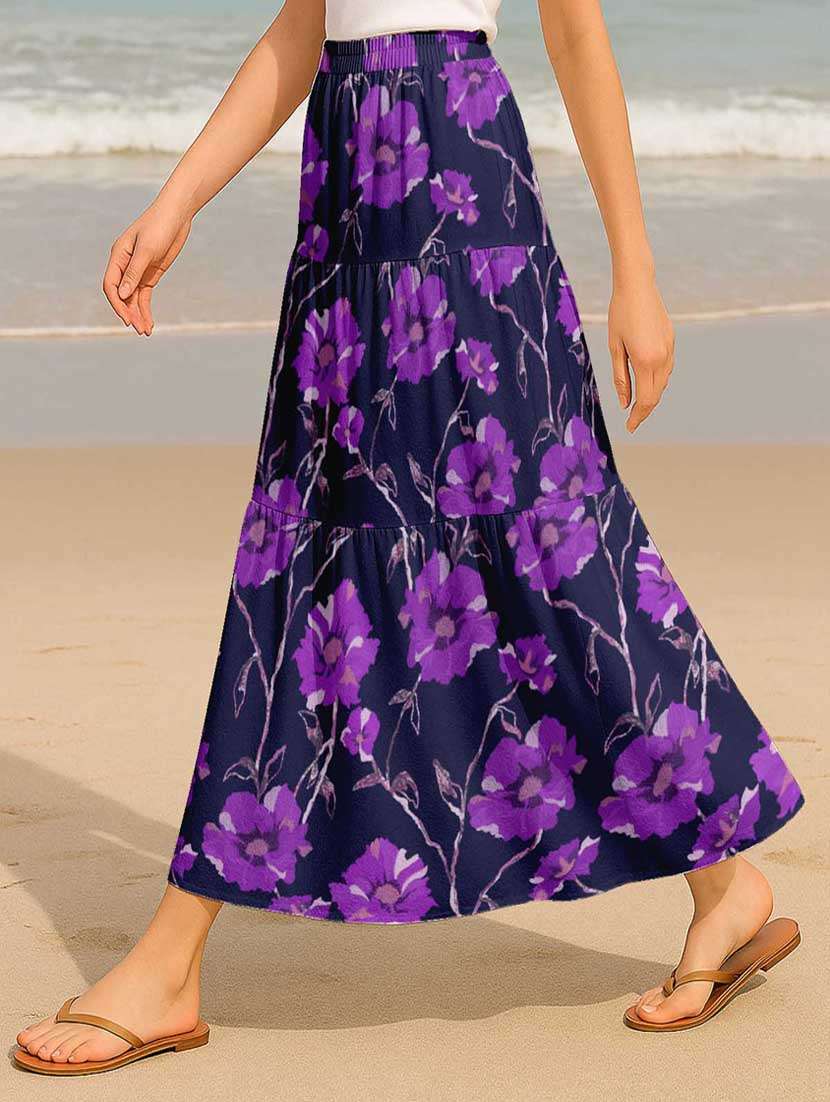 women floral printed high rise maxi tiered skirt - 22006327 - Standard Image - 2