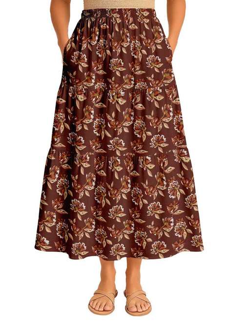 women floral printed high rise maxi tiered skirt - 22006328 -  Standard Image - 0