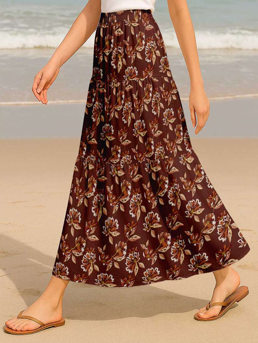 women floral printed high rise maxi tiered skirt - 22006328 - Standard Image - 2