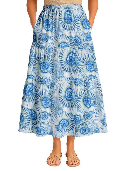 women tie & dye printed high rise maxi tiered skirt - 22006331 - Standard Image - 0