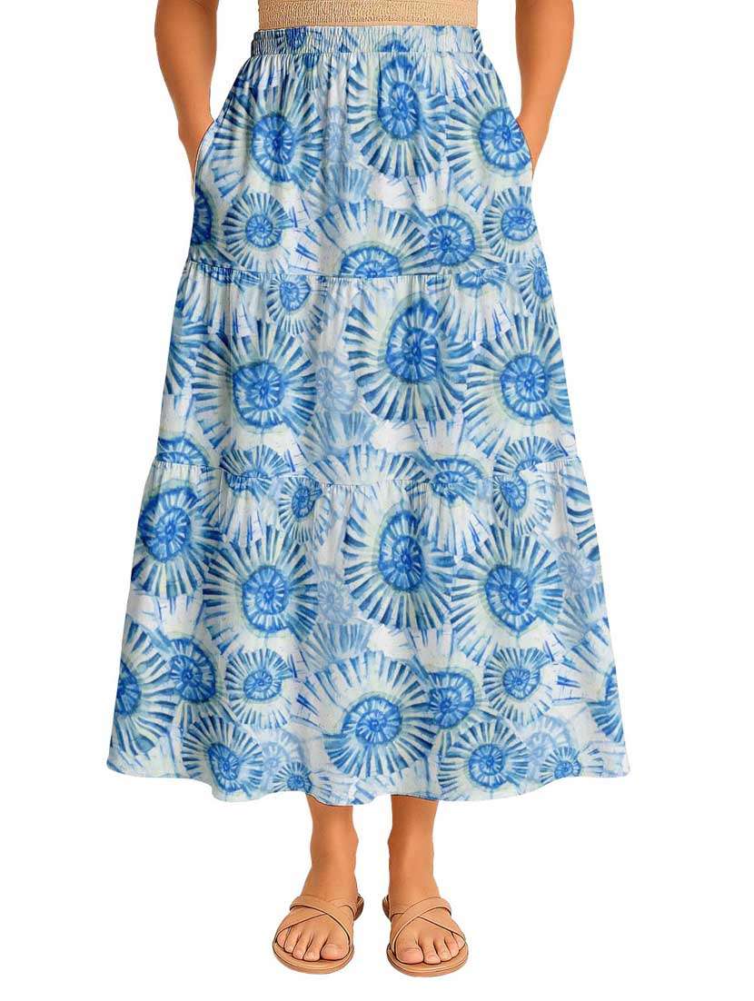 women tie & dye printed high rise maxi tiered skirt - 22006331 - Zoom Image - 0