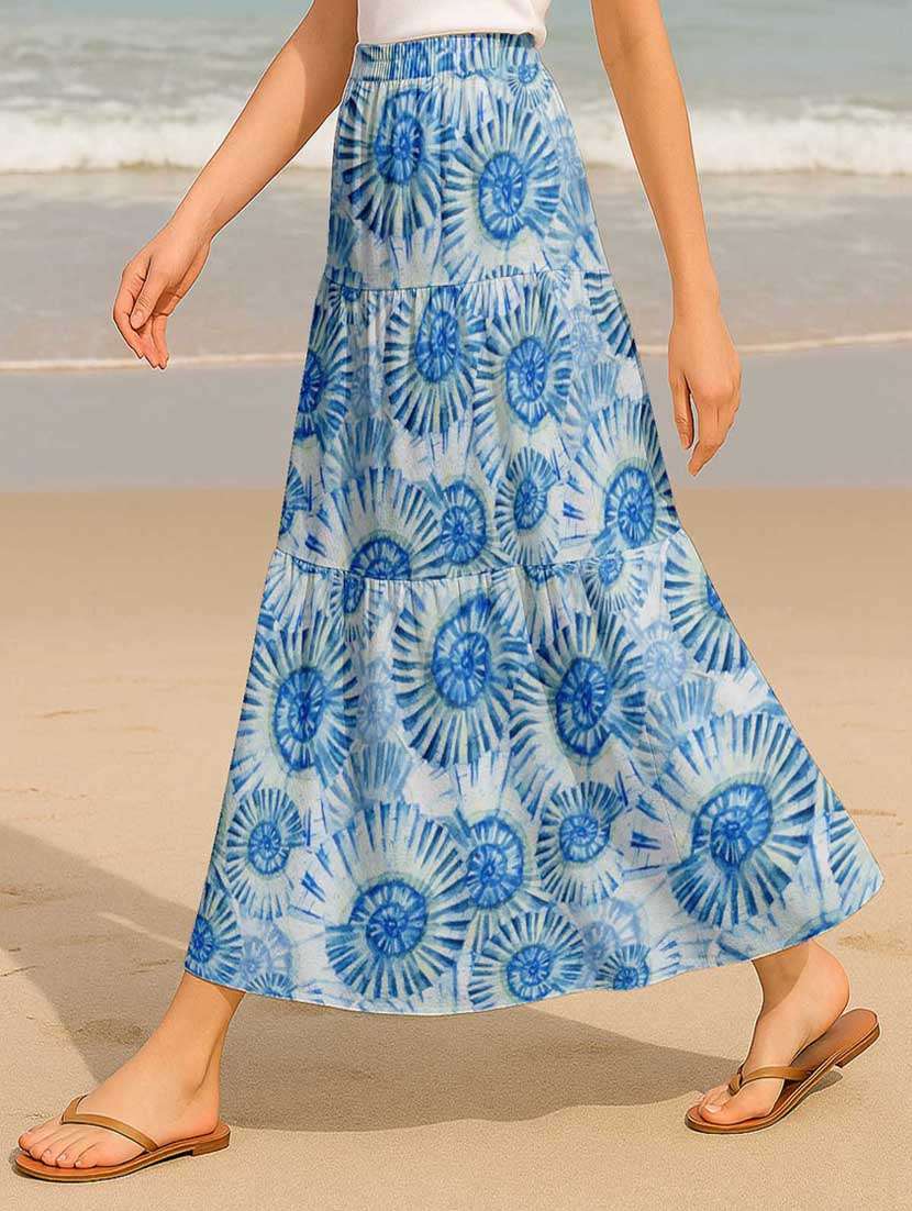 women tie & dye printed high rise maxi tiered skirt - 22006331 - Standard Image - 2