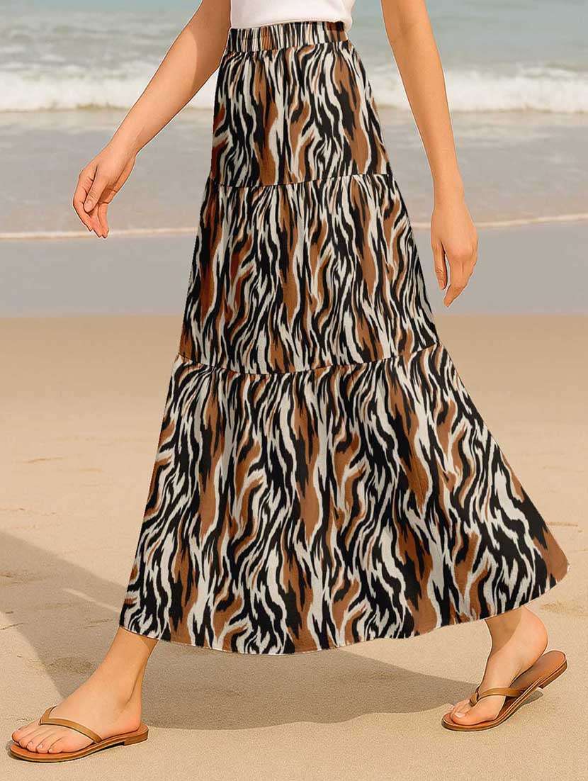 women animal print high rise maxi tiered skirt - 22006333 -  Standard Image - 2
