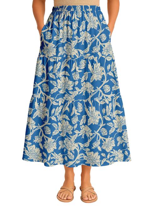 women floral printed high rise maxi tiered skirt - 22006335 - Standard Image - 0