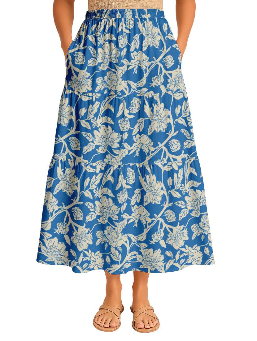 women floral printed high rise maxi tiered skirt - 22006335 - Zoom Image - 0