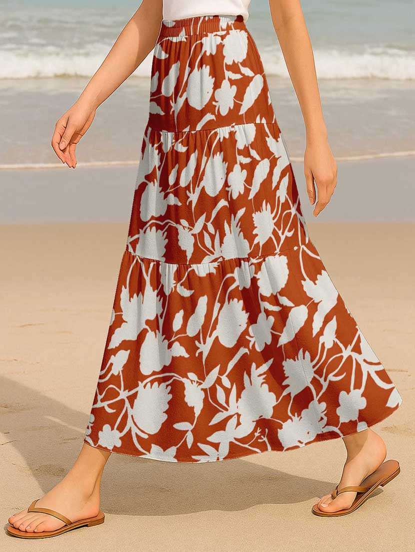 women floral printed high rise maxi tiered skirt - 22006336 - Standard Image - 2