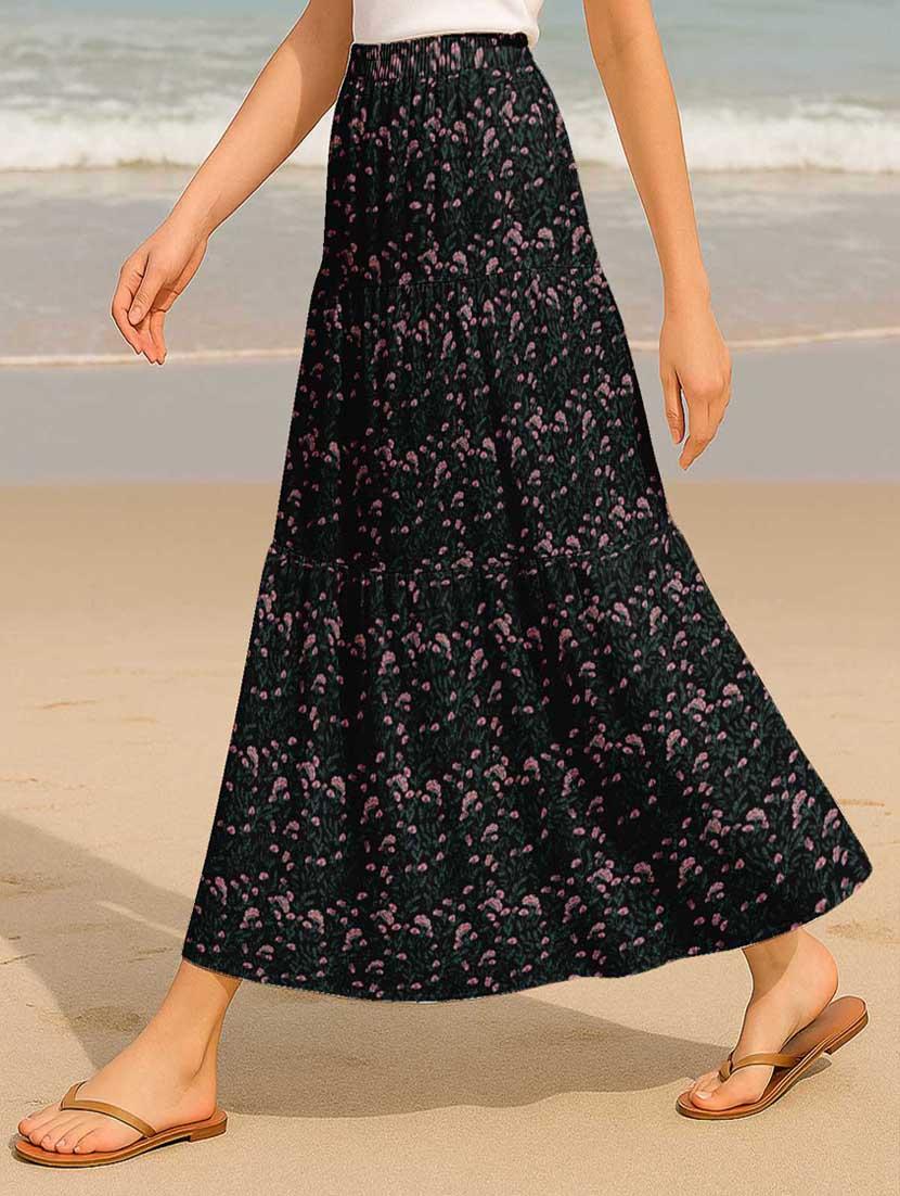 women floral printed high rise maxi tiered skirt - 22006337 - Standard Image - 2
