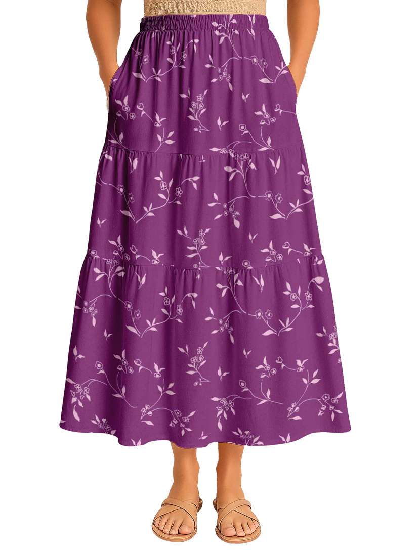 women floral printed high rise maxi tiered skirt