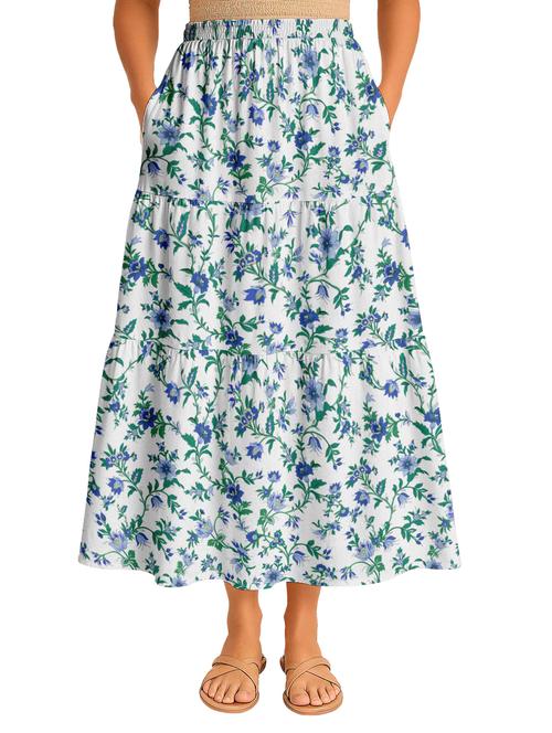 women floral printed high rise maxi tiered skirt - 22006339 - Standard Image - 0