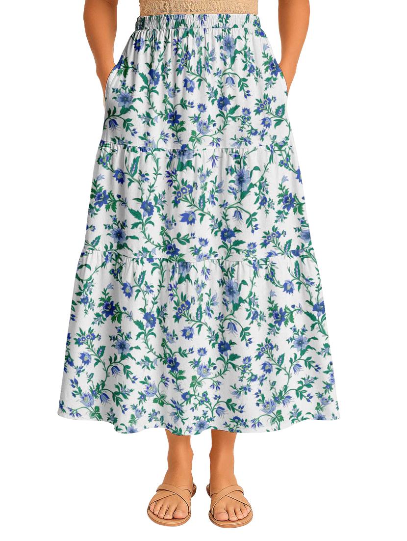 women floral printed high rise maxi tiered skirt - 22006339 - Zoom Image - 0