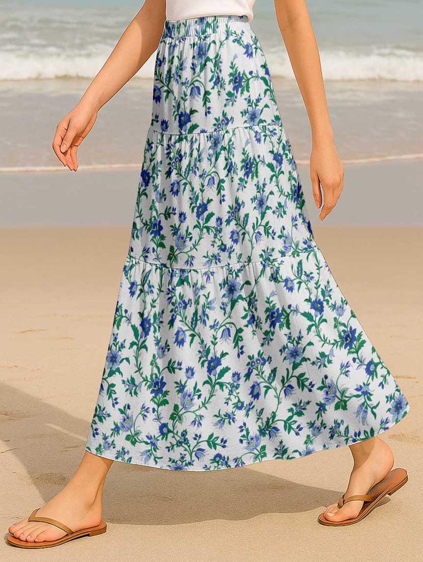 women floral printed high rise maxi tiered skirt - 22006339 - Standard Image - 2