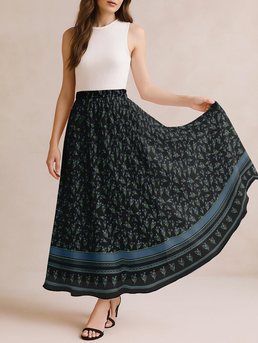 women floral printed high rise maxi flared skirt - 22006340 - Standard Image - 2