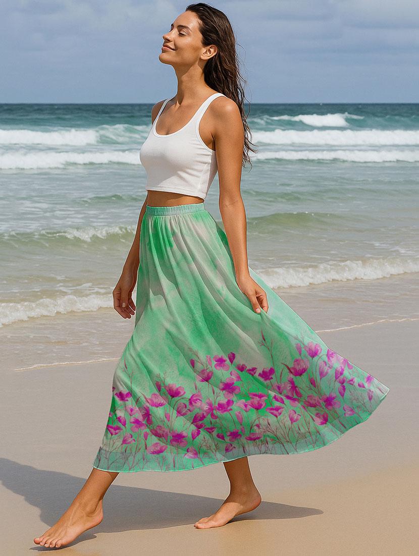 women floral printed high rise maxi flared skirt - 22006341 - Standard Image - 2