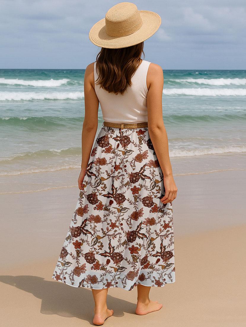 women floral printed high rise maxi flared skirt - 22006343 - Standard Image - 2