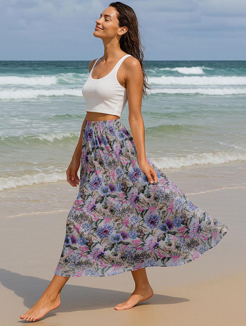 women floral printed high rise maxi flared skirt - 22006344 - Standard Image - 2