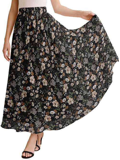 women floral printed high rise maxi flared skirt - 22006345 - Standard Image - 0