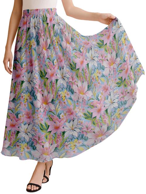 women floral printed high rise maxi flared skirt - 22006346 -  Standard Image - 0