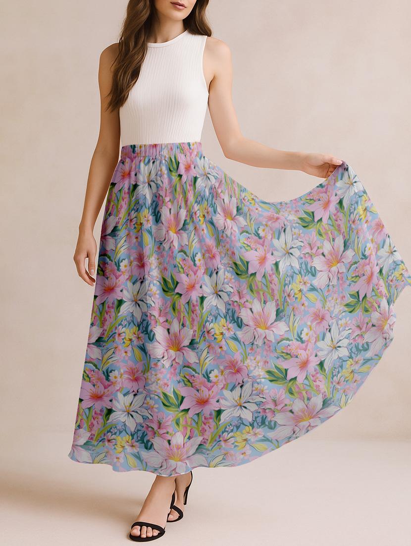 women floral printed high rise maxi flared skirt - 22006346 - Standard Image - 2
