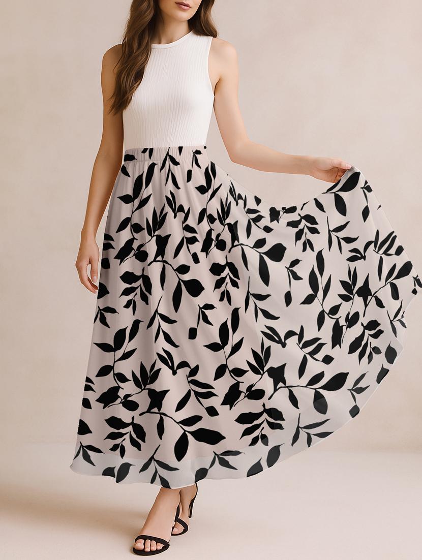 women printed high rise maxi flared skirt - 22006349 - Standard Image - 2