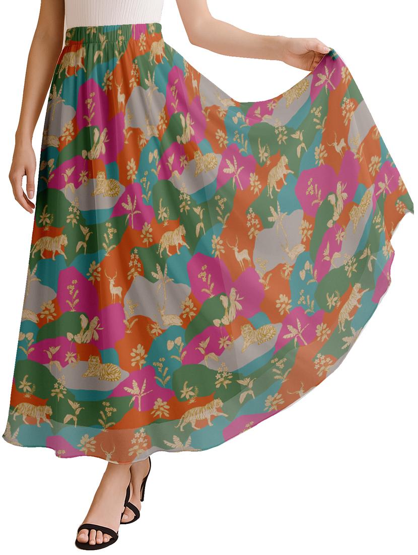 women printed high rise maxi flared skirt - 22006350 -  Zoom Image - 0