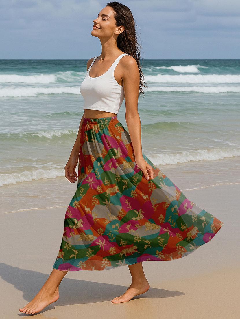 women printed high rise maxi flared skirt - 22006350 - Standard Image - 2