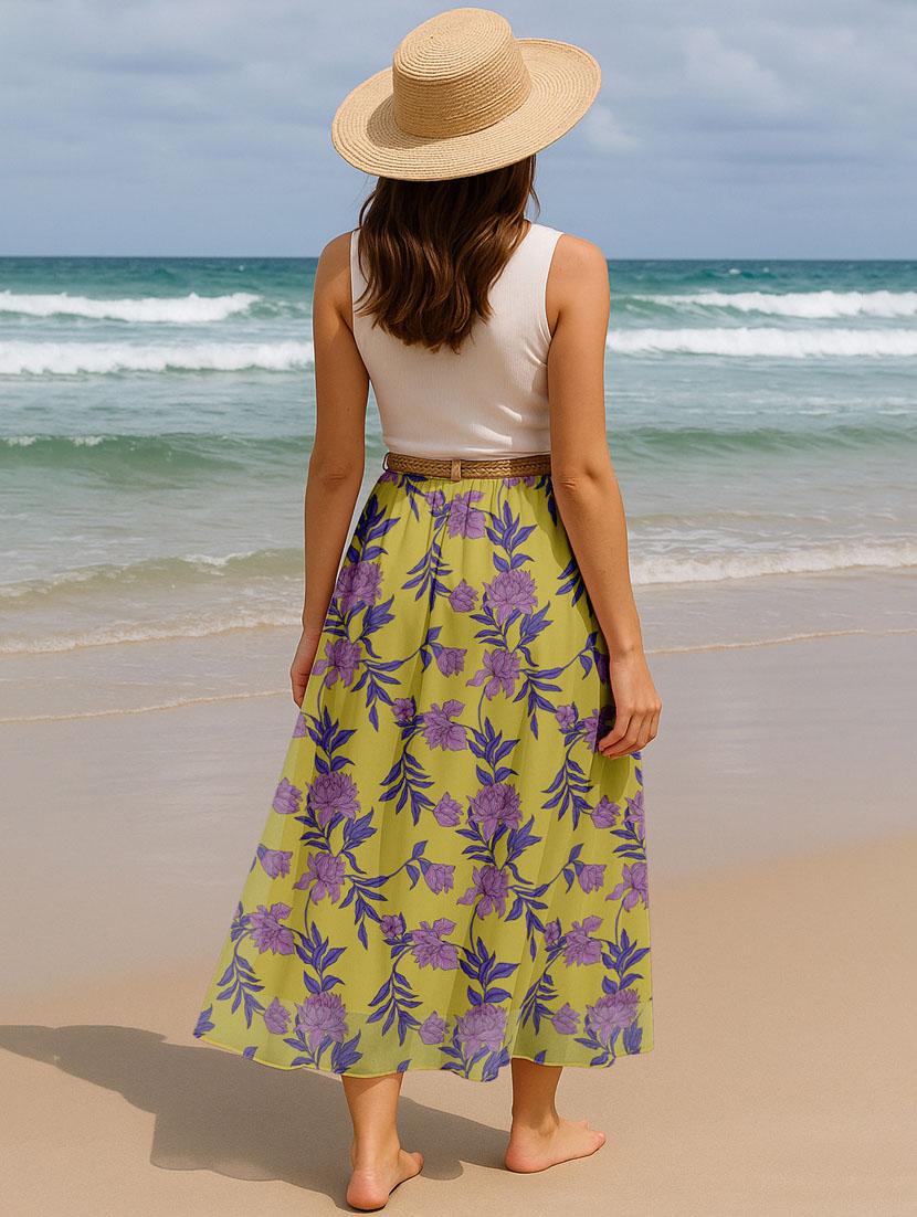 women floral printed high rise maxi flared skirt - 22006352 - Standard Image - 2