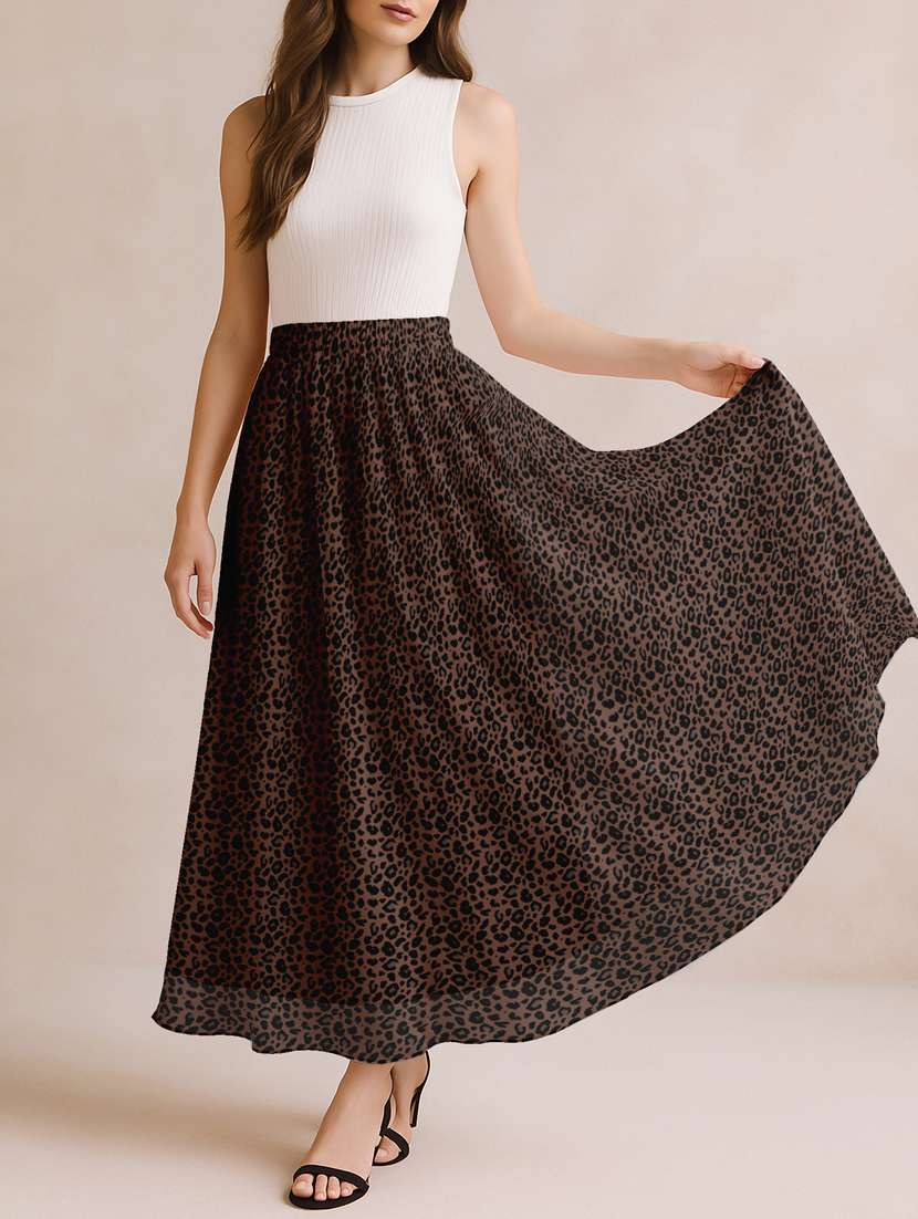 women animal print high rise maxi flared skirt - 22006353 - Standard Image - 2